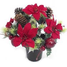 Permabloom Christmas An Artificial Red Poinsettia Memorial Vase Pot Grave Side Plea Holiday Flower Arrangements Christmas Flowers Christmas Flower Delivery