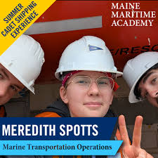 🌊 Cadet Shipping Spotlight 🌊 Midshipman Meredith Spotts, a Marine  Transportation Operations major, is currently sailing the Korea Strait as  part of her summer cadet shipping billet with U.S. Marine Management  (USMMI).
