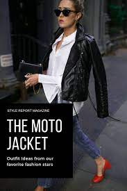 8 Pieces To Wear With Your Moto Jacket Style Report Magazine Black Leather Moto Jacket Black Leather Jacket Outfit Red Leather Moto Jacket