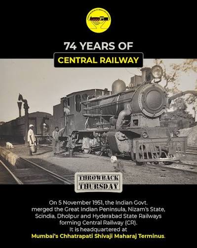 throwbackthursday Throwback to 1951, when five great railways came together to form the Central Railway. From steam engines to Mumbai's buzzing suburban lines, its tracks have carried everything from letters and freight