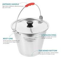 Multi-purpose Storage Container 6L Stainless Steel Bucket With Lid -  Multi-Purpose Metal Pail For Home & Farm 6L Ice Bucket