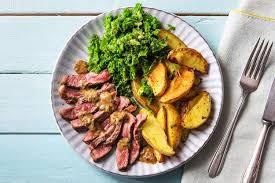 Crushed Peppercorn Steak With Creamed Kale And Potato Wedges Hellofresh Hello Fresh Recipes Recipes Easy Steak Recipes
