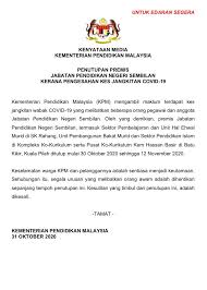 Kluster dti lenggeng terdapat penambahan 43 kes baharu, menjadikan jumlah keseluruhan 221 kes. Kpm On Twitter Kenyataan Media Penutupan Premis Jabatan Pendidikan Negeri Sembilan Kerana Pengesahan Kes Jangkitan Covid 19
