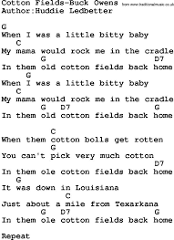 Cotton Fields Back Home Song Lyrics And Chords Lyrics And Chords Country Music Songs