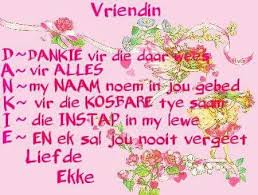 Dankie Vriendin Friendship Quotes Positive Thoughts Afrikaans
