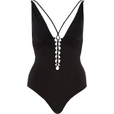 River Island Black Lace Up Plunge Swimsuit Plunge Swimsuit Plunge Swimwear Plunging One Piece Swimsuit