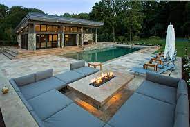 The cabana blue stripe pattern is a design in bold shades of blue and olive the cabana red stripe pattern is a design in bold multi colors of red, orange, burnt yellow, blue and olive for product related questions please contact: 33 Pool Houses With Contemporary Patio