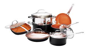 Gotham Steel 12 Piece Copper Kitchen Set With Non Stick Ti Cerama Copper Coating Includes Skillets Fry Pans And Stock Pots Walmart Com Cookware Set Cookware Set Stainless Steel Copper Cookware