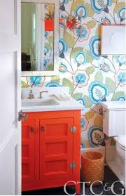 Be Inspired To Paint Your Bathroom Vanity A Non Neutral Color Addicted 2 Decorating Painted Vanity Bathroom Bathroom Colors Orange Bathrooms