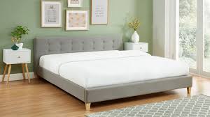 Sans formaldéhyde, sans produit toxique. Lit Avec Tete De Lit Capitonnee En Tissu Gris Clair 180x200cm Milo Homifab