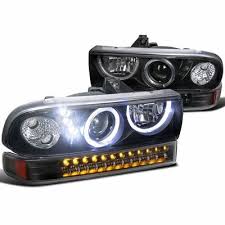 98 04 Chevy S10 Pickup Blazer Angel Eye Halo Led Projector Headlights Led Bumper Lights Black Chevy S10 S10 Pickup Projector Headlights