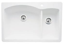 Blanco 440200 White Diamond 33 Dual Mount Double Basin Silgranit Kitchen Sink Double Basin Sink Basin