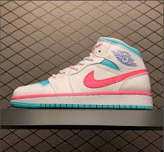 Air Jordan 1 Mid Gs Digital Pink Aurora Green 555112 102 In 2020 Pink Jordans Jordan Shoes Girls Sneakers Fashion