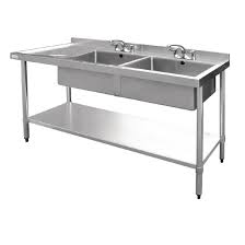 Vogue Stainless Steel Sink Double Bowl With Left Hand Drainer 1800mm U909 Hotelware Catering Supplies Cleaning And Hygiene Supplies