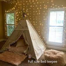Pompom Bed Teepee With Higher Standing Room Tent Bed Canopy Etsy In 2021 Bed Tent Teepee Kids Teepee