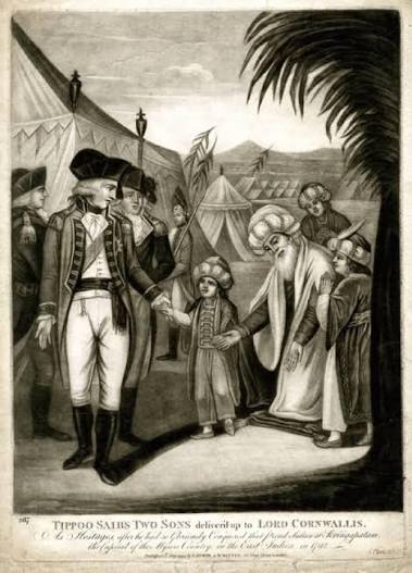 Both sons of Tipu Sultan, had famously been surrendered in 1792 to Lord Cornwallis as hostages at the age of 10 and nine years respectively as a personal – almost inconceivably cruel –