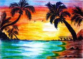 In the water, use four different shades of green—limepeel, apple green, grass green and dark green—using the lightest tone at the top of the drawing. Orasnap Colored Pencil Ocean Sunset Drawing
