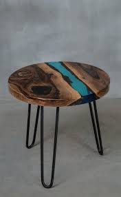 Personalised Blue Live Edge Coffee Table Made Of Walnut Slabs Little River Table Round Resin Side Table For Modern Living Room Wood Table Design Wood Resin Table Live Edge Coffee Table