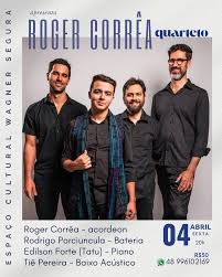 Dia 04 de abril, sexta, às 20h, vamos receber Roger Corrêa e seu quarteto  antes da turnê alemã. O quarteto é formado pelo próprio Roger Corrêa no  acordeon, Rodrigo Porciuncula na bateria,