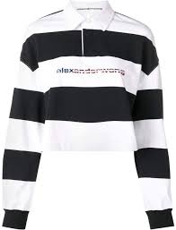 Black And White Polo Shirt Stripes Alexander Wang Cropped Striped Polo Shirt Farfetch Striped Polo Shirt White Polo Shirt Alexander Wang
