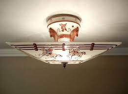Vintage 1950 39 S Western Ceiling Light Porcelain Horse Cowboy Glass Fixture Original Harmony House Vintage Western Decor Ceiling Lights Glass Ceiling Lights