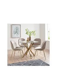 Find great deals on ebay for round glass dining table. Solid Chrome Legged Distressed Leather Cushion Seat Back Living Room Corner Coffee 90cm Clear Top Small Dinner Space Kitchen Table Tonvision Round Glass Dining Table And Charcoal Chairs Set 4 Home