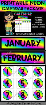 This Colorful Neon Calendar Package Includes A Bulletin Board Header Monthly Headers Numbers 1 To 31 Printable Calendar Numbers Calendar Numbers Printables