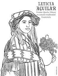 dessin a colorier d une femme quiche maya en costume traditionnel marie loic senamaud coloriage 3 femmes