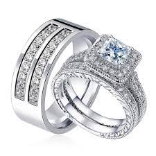 Promise Rings Stainless Steel Men Women Wedding Bands Set Silver Crystal Weddingbandsets Stainless Steel Rings Steel Ring Womens Wedding Bands