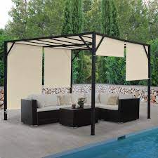 Der perfekte pavillon für den garten. Pergola Baia Garten Pavillon Terrassenuberdachung Stabiles 6cm Stahl Gestell Schiebedach 4x3m