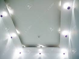 White Ceiling With Small Round Ceiling Lamps And Hidden Ceiling Stock Photo Picture And Royalty Free Image Image 73253116