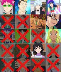 Elimination game: Round 4. Satou, daddy and yumehara have been removed. You  can vote once by commenting a single character's name. I will remove the  characters from the top 3 comments : rPSIkiKusuo