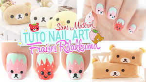 Hello tout le monde, aujourd'hui je vais vous présenter un petit tuto nail art très facile sans matériel de nail art ! Tuto Nail Art Facile Sans Materiel Fraises Rilakkuma Nail Art Tuto Tuto Nail Art Facile Meilleur Nail Art