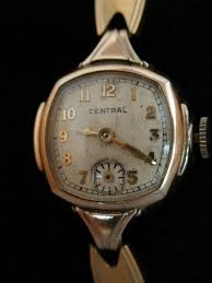 Antique 50 S Central Deco Ladies Wind Up 10k Gold Rgp Watch Works Nice Band Reloj Vintage