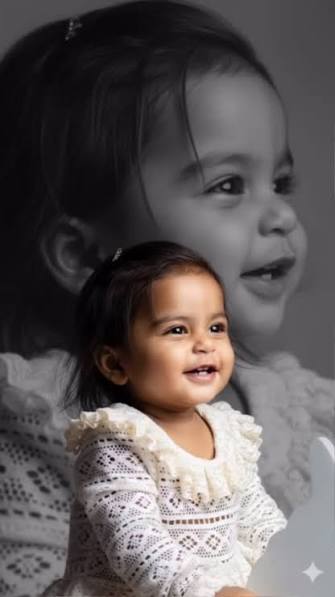 Double Exposure Portrait with Lace Dress Baby & Black and White Background