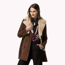 Tommy Hilfiger Lammy Jas Luggage Leather Bruin Tommy Hilfiger Leren Jacks Hoofdbeeld Coats Jackets Women Shop Womens Jackets Shearling Coat