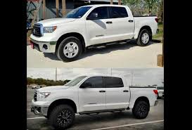 Tundra Before And After Lift Kit Readylift White Toyota Suspension Compare Toyota Tundra Tundra Lifted Tundra
