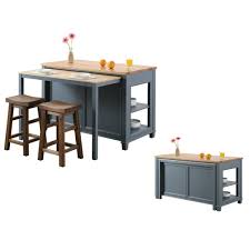 Design Element Medley Gray Kitchen Island With Slide Out Table In 2020 Grey Kitchen Island Portable Kitchen Island Kitchen Island With Seating