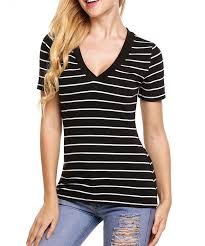 Black And White Striped T Shirt Women S Women S Striped T Shirt Deep V Neck Short Sleeve Casual Basic Tunic Blouse Tops Black White Cg183ra9l3h Black Top Women Stripe Tshirt Black Tops