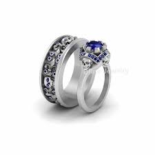 Black And Blue Wedding Band Sets Dark Soul Deathly Mens Skull Wedding Band Set Blue Sapphire Royal French Flower Matching Promise Ri Skull Wedding Ring Wedding Band Sets Matching Promise Rings