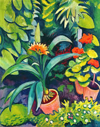 Zudem kann er sowohl als dekofigur, als auch als gartenstecker genutzt werden. August Macke Blumen Im Garten Clivia Und Pelargonien Kunstdruck Glasbild