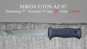 Black checkered rubber handle with integrated finger guard. Mikov Uton Az 07 Sharpening T7 V Edge 30 Blade 1 20mm Observation In The Microscope Youtube