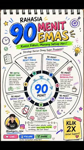 ⏳ COBA 90 MENIT!, Bukan soal kerja lebih lama, tapi soal memakai waktu  dengan lebih cerdas. , Coba konsep 90 menit: , fokus penuh untuk tugas  penting, lalu beri tubuh dan pikiran waktu untuk reset. ...