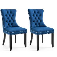 The top countries of suppliers are indonesia, china, and hong. High Back Velvet Navy Upholstered Wood Dining Chairs Tufted Nail Ring Overstock 30534318