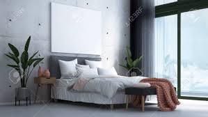 Modern Scandinavian Bedroom Interior Design And Concrete Wall Stock Photo Picture And Royalty Free Image Image 149189113