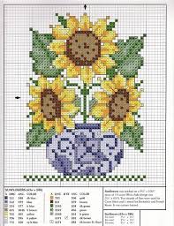 sunflowers in blue willow cross stitch chart and thread key