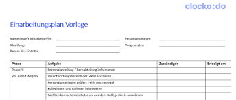 Laden sie aus unserer ständig upgedateten sammlung word vorlagen herunter und bearbeiten sie diese. Kostenlose Einarbeitungsplan Vorlage Fur Neue Mitarbeiter Pdf Clocko Do