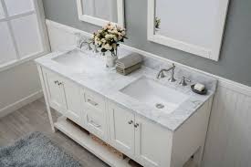 Due to the extended countertop space necessary to accommodate two sinks, there are a few limitations when it comes to the overall bathroom layout. Cabinet Mania White Shaker 48 Bathroom Vanity 2 Drawers 2 Sinks Open Shelf W Marble Top Walmart Com Walmart Com