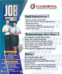 Paku alam, a series of kings of pakualam principality in indonesia. Lowongan Kerja Staff Administrasi Pramuniaga Kasir Driver Gardena Departement Store Supermarket Berita Tugu Pusat Berita Terupdate Dari Kotamu