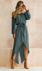 Off The Shoulder Flowy Maxi Dress In Emerald Green Maxi Dresses Casual Long Dress Casual Flowy Maxi Dress